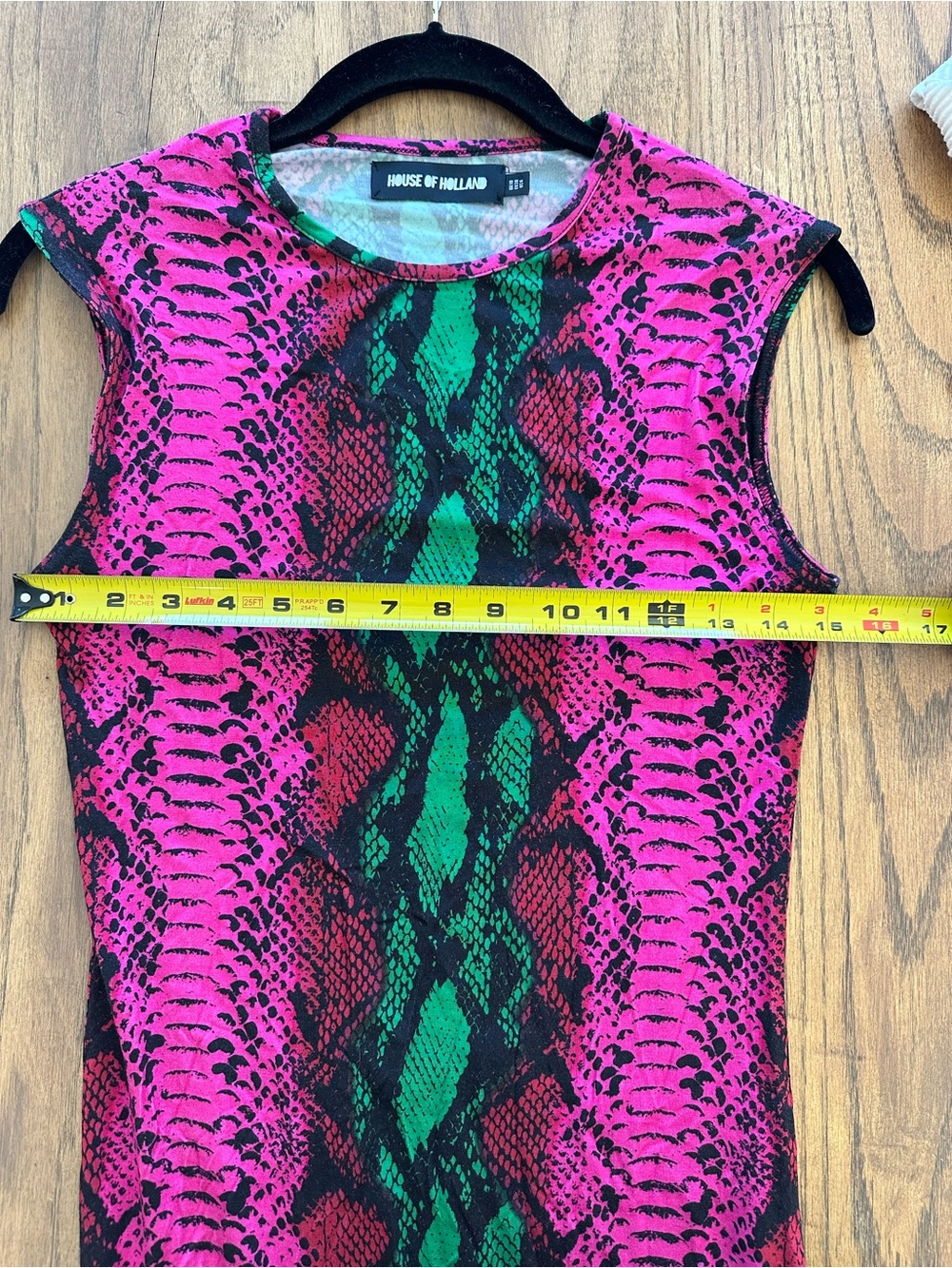 House of Holland Snake Print Pink Green Dress Sleeveless Jersey Bodycon Sz 6 - Picture 5 of 6